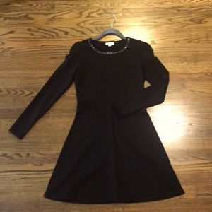 Shoshanna Black Long-Sleeve Mini Dress with Beaded Neckline